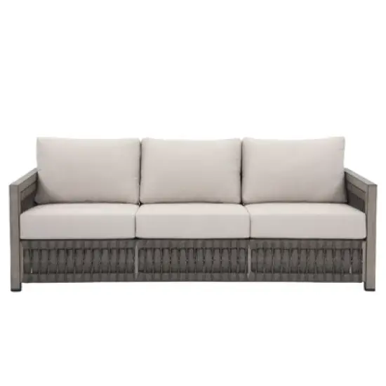 COWLOWN Outdoor 3-Seater Patio Sofa, Wicker Rattan Couch with Weather-Resistant Olefin Cushions, Durable Deck & Garden Seating image {3}