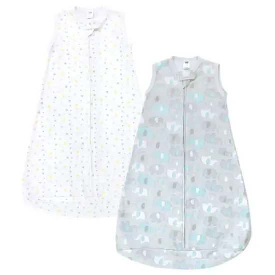 Hudson Baby Cotton Sleeveless Wearable Sleeping Bag, Sack, Blanket, Neutral New Elephant image {4}