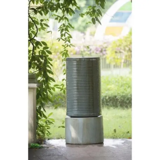 NAYSAYE Fountain Modern Cylinder Tower Water Feature with Ribbed Design for Outdoor Garden, Antique Blue, 19.3"*19.3"*43.3" image {5}