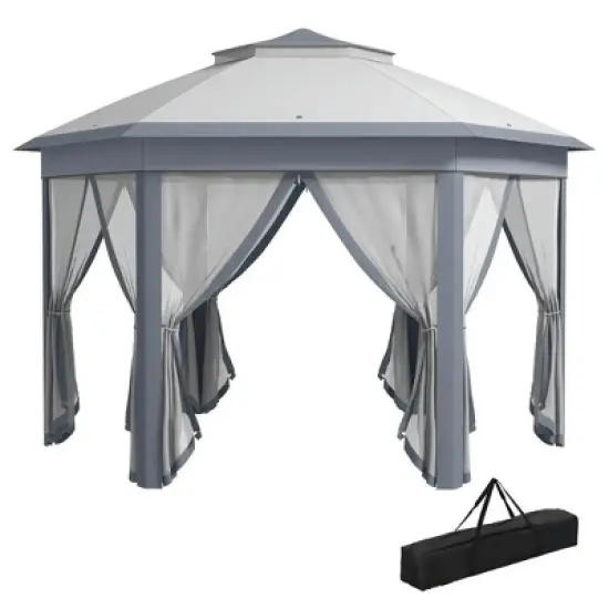 Resenkos Patio Garden Pergola, Pergola Canopy,13' x 13' Pop Up Gazebo Hexagonal Canopy Shelter with 6 Zippered Mesh Netting Gray image {9}