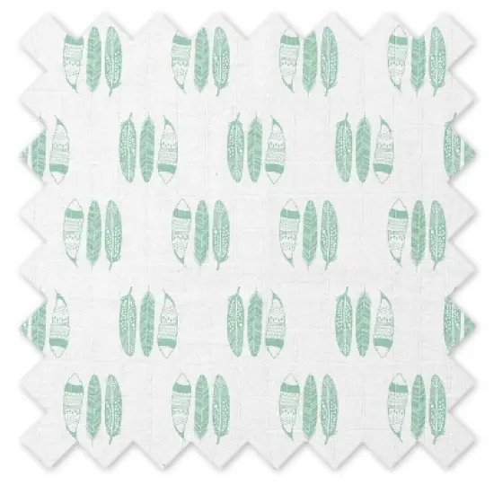 Bacati - Noah Mint Feathers Quilted Muslin Changing Pad Cover image {8}