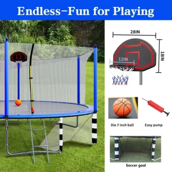 GDFStudio Bright Outdoor/Indoor Steel Ladder 16FT Round Trampoline with Enclosure and Soccer Goal image {5}