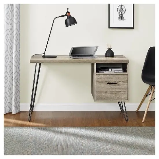 Seasons Hairpin Computer Desk Sonoma Oak/ Gunmetal Gray - Room & Joy image {4}