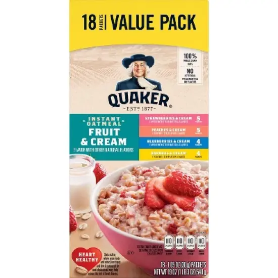 Quaker Instant Fruit & Cream Flavored Oatmeal - 19oz/18ct image {1}