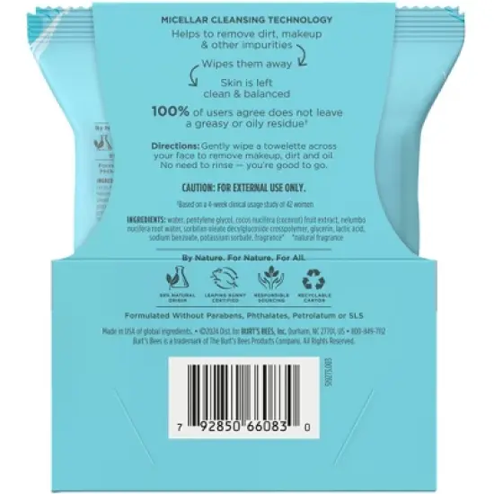 Burt's Bees Micellar Coconut Lotus Towelette - 2pk/60ct image {1}