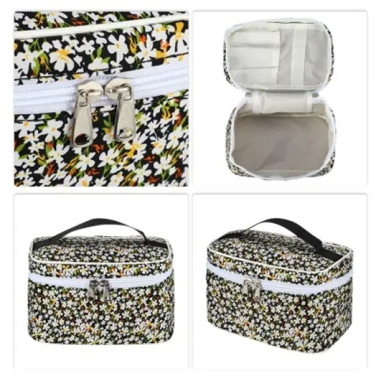 Unique Bargains Portable Peony Travel Cosmetic Bag Black 1 Pc image {2}