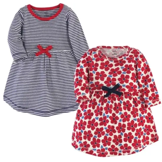 Touched by Nature Baby and Toddler Girl Organic Cotton Long-Sleeve Dresses 2pk, Red Flowers image {3}