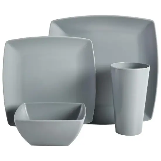 Gibson Home Grayson 16 Piece Square Melamine Dinnerware Set in Grey image {1}