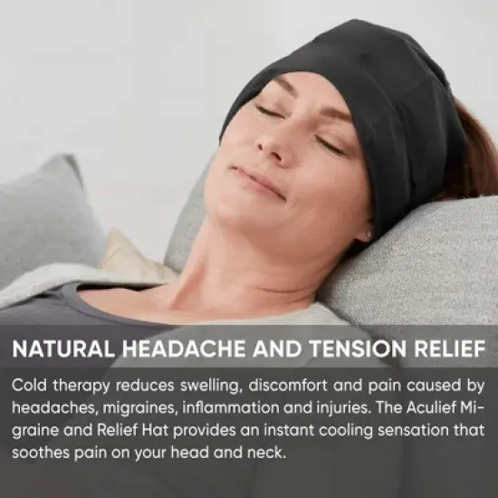 Aculief Headache, Migraine, & Stress Relief Hat - Natural Ice Mask for Tension & Muscle Pain &ndash; Black image {1}
