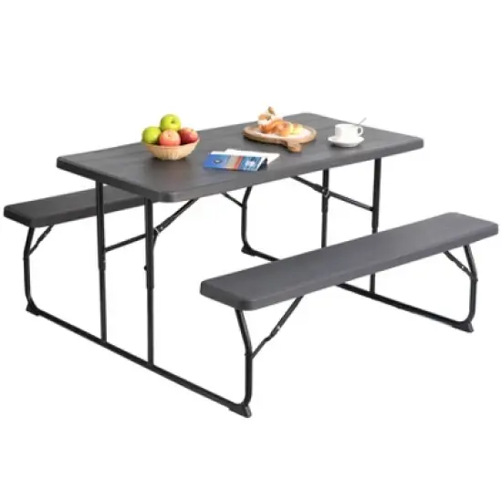 Gardenised Gray Outdoor Foldable Woodgrain Portable Picnic Table Set image {2}
