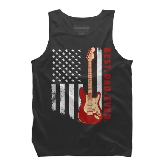 Men's Design By Humans Best Dad Ever Guitar and Flag By MINHMINH Tank Top image {3}