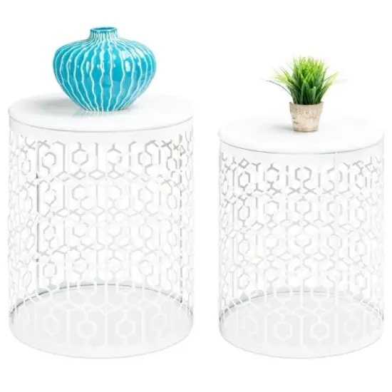 Best Choice Products Set of 2 Decorative Nesting Round Patterned Accent Side Coffee End Table Nightstands image {8}