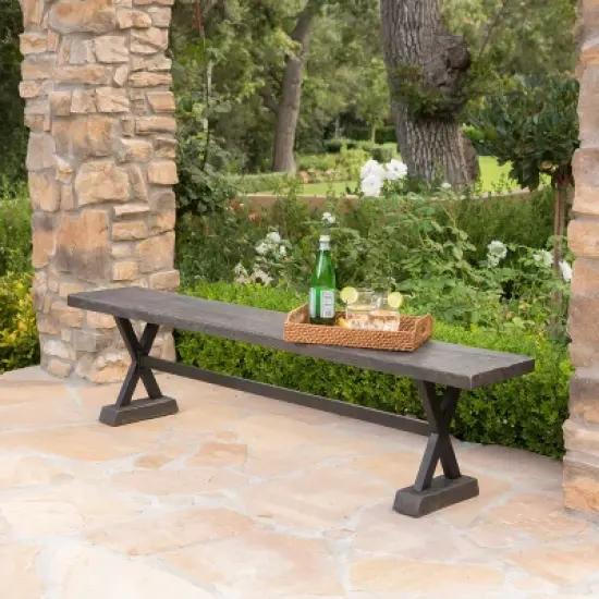 Chalmette Concrete and Steel Dining Bench - Brown - Christopher Knight Home image {1}