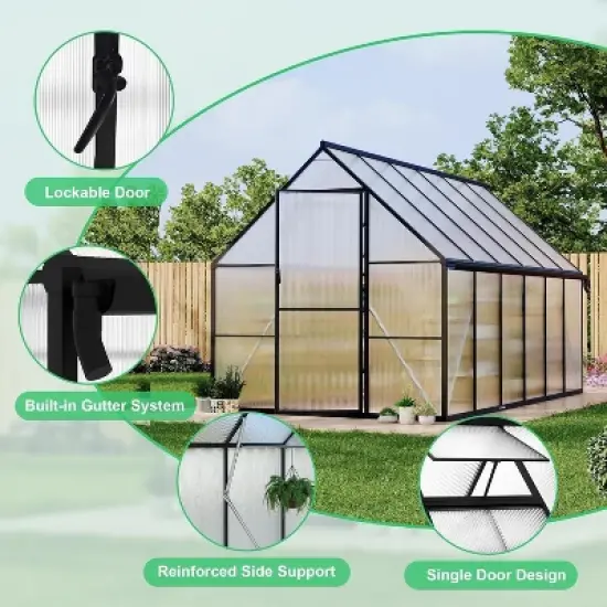 Sturdy 6x11ft Greenhouse Kit with UV-Resistant Polycarbonate Panels, Quick Install Aluminum Frame & Roof Vent image {5}
