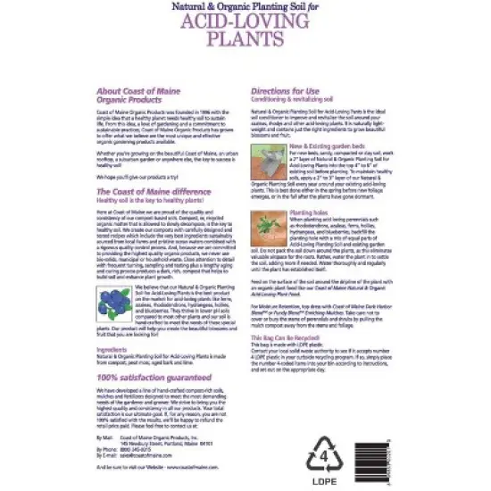 Coast of Maine Organic Natural Garden Compost Potting Planting Soil Blend for Acid Loving Plants, Bushes, and Flowers, 20 Quart Bag (2 Pack) image {3}