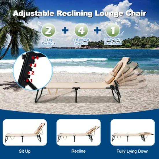 Tangkula Outdoor Folding Beach Chaise Lounge Chair Adjustable Camping Recliner image {5}
