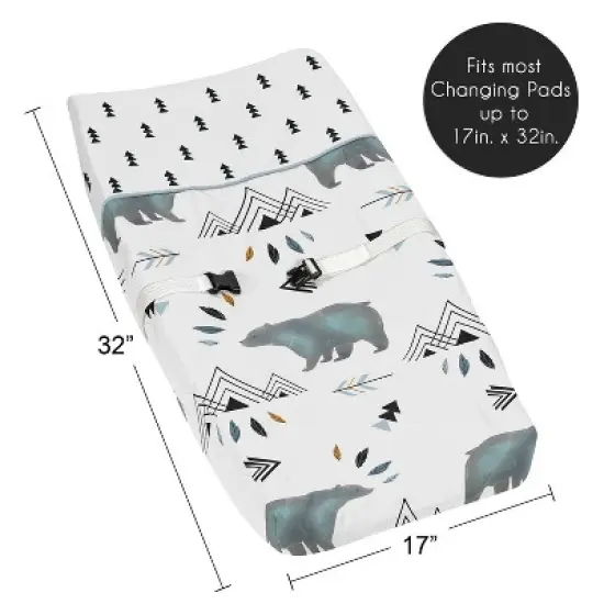 Sweet Jojo Designs Changing Pad Cover Boy Bear Mountain Blue Black and White image {4}