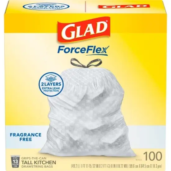 Glad ForceFlex Drawstring Fragrance Free Trash Bags - 13gal/100ct image {1}