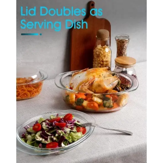 Itopfox Oval Glass Casserole Dish with Lid, Microwave & Oven Safe Bakeware, Covered Glass Dish for Baking & Cooking, 3.5L Capacity image {2}