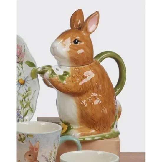 Certified International 32oz Easter Meadow 3D Bunny Teapot image {2}