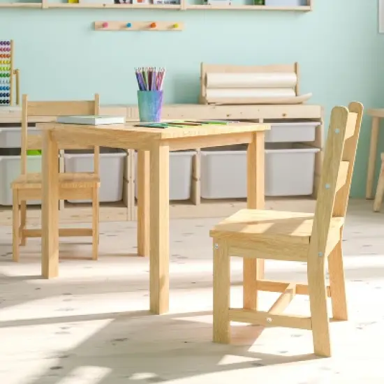 Emma and Oliver Kids 3 Piece Solid Hardwood Table and Chair Set for Playroom, Kitchen image {7}