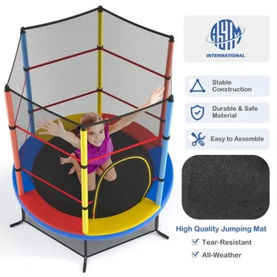 Costway 55'' Kids Trampoline Bouncing Jumping Mat Recreational Trampoline W/Enclosure Net image {3}