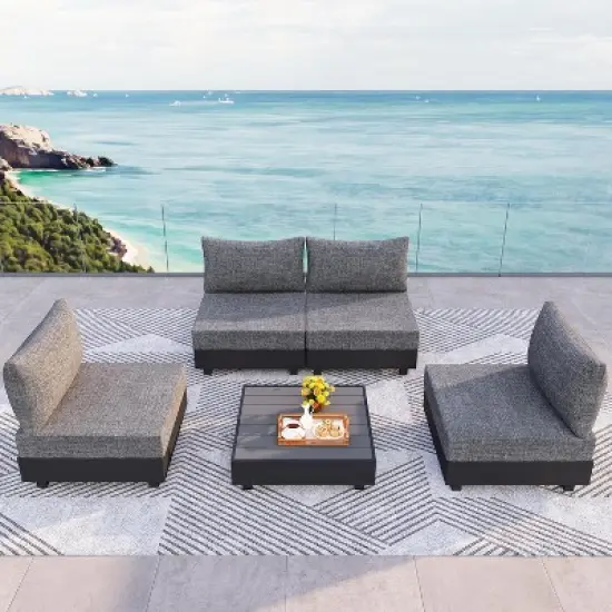 Heynemo 5 Pieces Aluminum Patio Furniture Set, Outdoor Sectional Sofa Conversation Sets with Coffee Table, Modular Armless Chairs Set for Pool, Grey image {7}