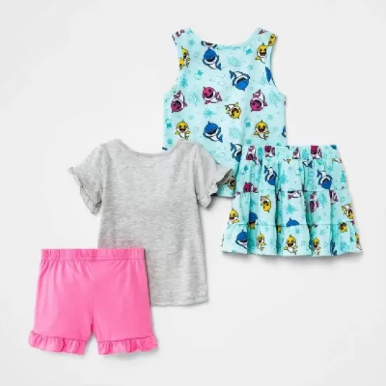 Toddler Girls' 4pc Baby Shark Top and Bottom Set - Blue image {1}
