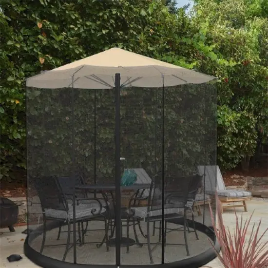 Nature Spring Patio Umbrella Mesh Bug Net Enclosure with Zippered Entrance - 9' x 9' x 7.2', Black image {3}