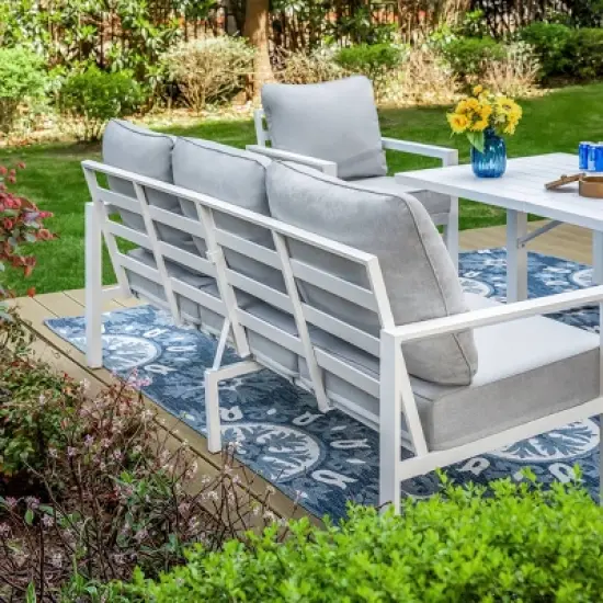 Captiva Designs 5pc Modern Aluminum Outdoor Patio Conversation Set with Ottomans image {4}