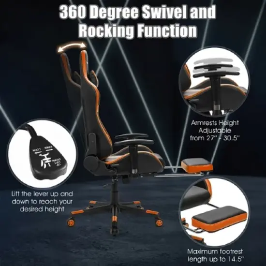 Costway Massage Gaming Chair Reclining Racing Chair with Lumbar Support &Footrest Orange image {7}