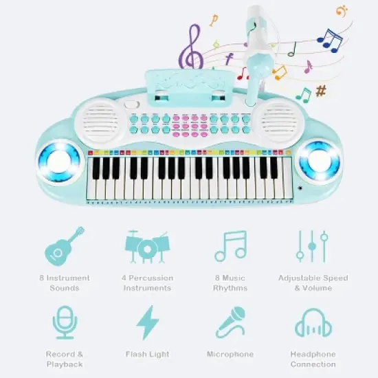 Costway Z-Shaped Kids Toy Keyboard Piano 37-Key Electronic Organ Light w/Microphone image {6}