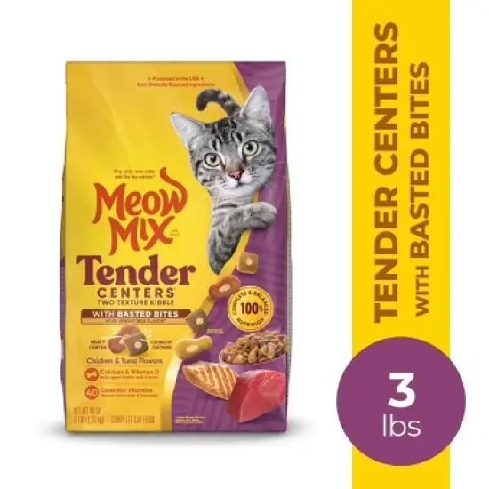Meow Mix Tender Centers with Basted Bites with Flavors of Chicken & Tuna Adult Complete & Balanced Dry Cat Food - 3lbs image {4}