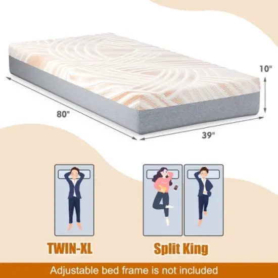 Costway 8&lsquo;&rsquo;/10'' Twin XL Cooper Adjustable Bed Memory Foam Mattress CertiPUR-US Certified image {2}