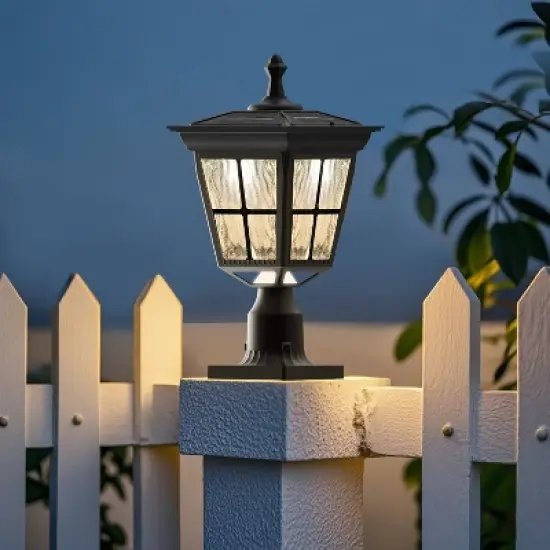 18 in. Black Outdoor Frozen Ice Glass Solar Post Light with Pier Mount Base image {5}