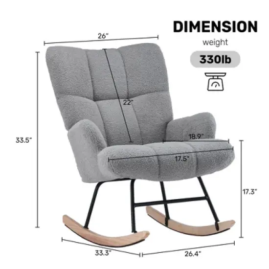 FERPIT Upholstered Teddy Velvet Accent Chair & Rocking Chair with Wingback Design image {3}