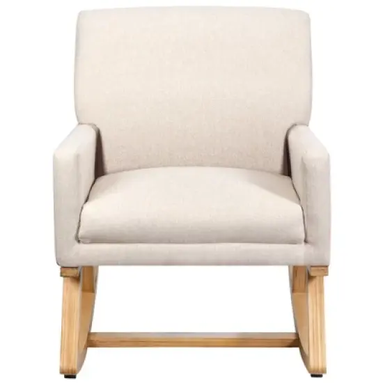 Costway Mid Century Rocking Chair Upholstered Armchair w/ Lumbar Support BeigeGray image {7}