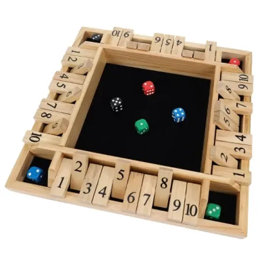 Pacific Shore Games 4 Player Shut the Box Dice Board Game with Natural Wood - 12 in. image {7}