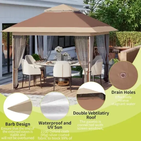 Pop Up Gazebo, 12x12 Outdoor Canopy Tent with Mosquito Netting, Pop Up Canopy Tent with Curtains/Adjustable Height image {3}