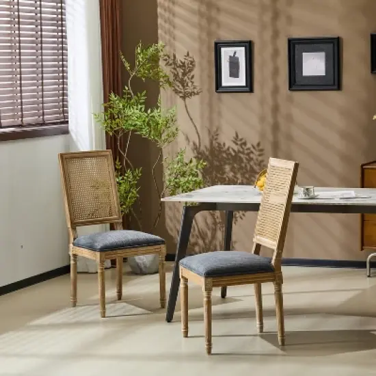 Christopher Knight Home Brownell French Country Fabric Upholstered Wood and Cane Dining Chairs (Set of 2) image {10}