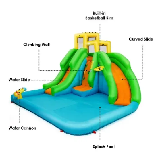 Inflatable Water Park Bounce House Two-Slide Bouncer w/Climbing Wall&480W Blower image {4}