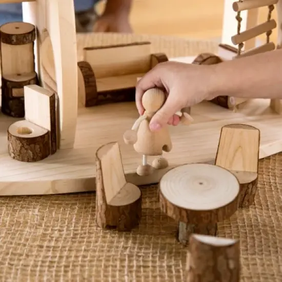 Guidecraft Woodlands Natural Wooden Multi-floor Dollhouse Set with Furniture - Kids Educational Toy Play House image {5}