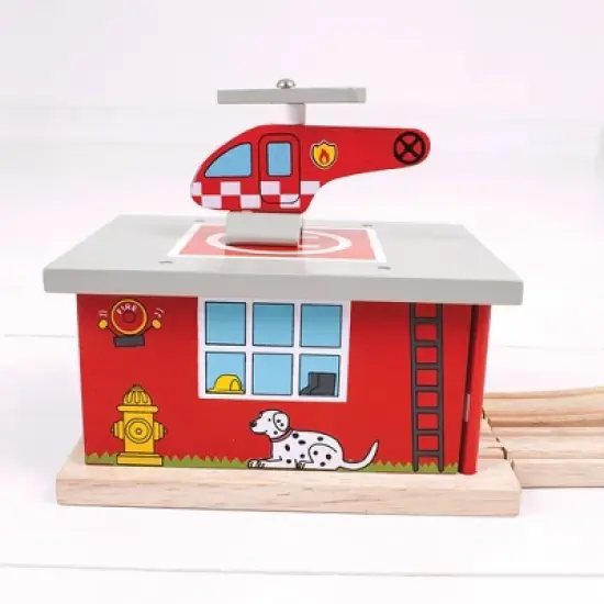 Bigjigs Rail Fire Station Shed Wooden Railway Train Set Accessory image {6}