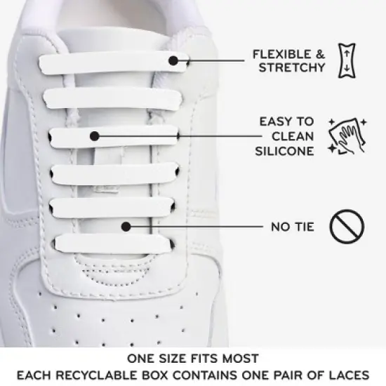 The Original Stretchlace No-Tie Silicone Elastic Shoelaces &ndash; White Tieless Shoe Laces (1 Set) image {4}