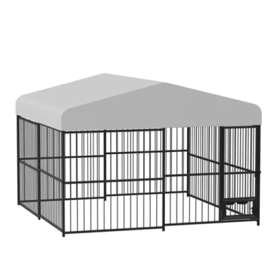 4X4x6FT Large Outdoor Dog Kennel, Heavy Duty Metal Dog Cage with Waterproof Roof, Rotating Feeding Bowl and Lock, for All Dog Breeds image {1}