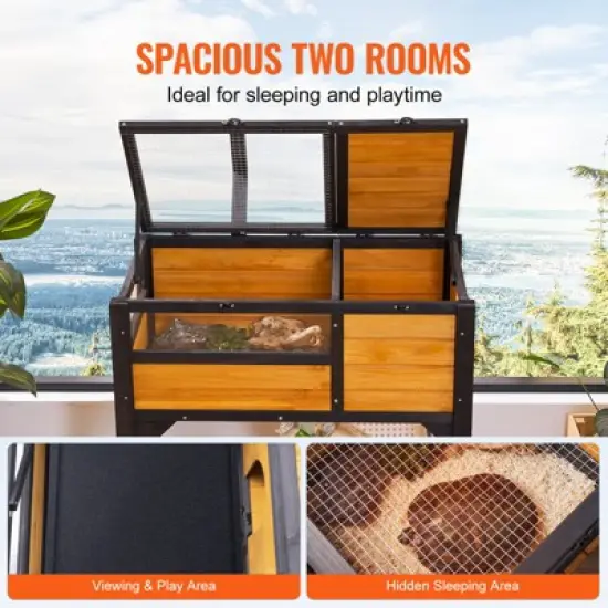 VEVOR Tortoise Habitat, Wooden Tortoise House Indoor & Outdoor, Tortoise Enclosure with Light Stand, Reptile Enclosure Small Animal Cage image {4}