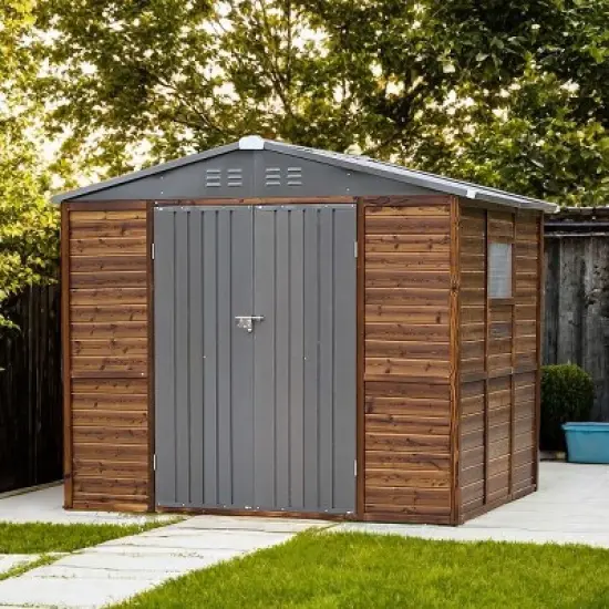 Outdoor Backyard Storage Shed, Storage Shed with Wood Frame and Iron Door and Window, Tool Shed with All-Weather Design -Coolbibila image {9}