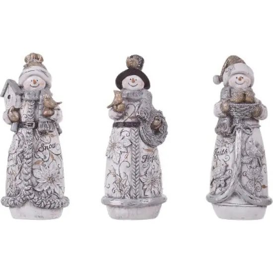 Transpac Resin Glitter Snowman Figurine Set of 3 - Festive Christmas Decorative Objects for Holiday Cheer image {1}