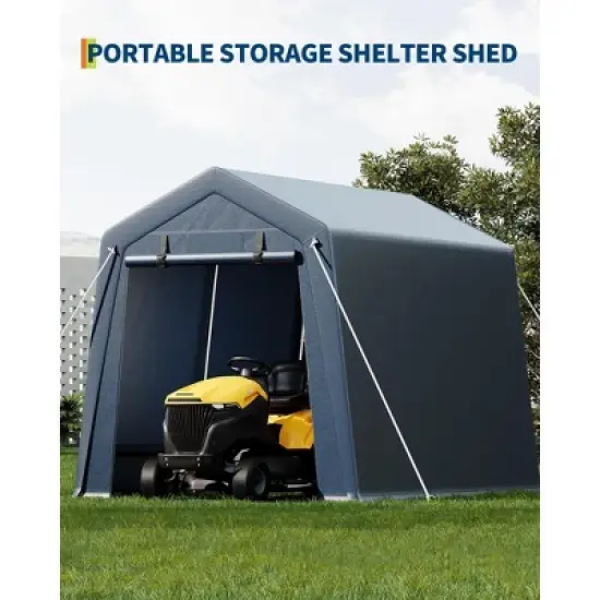 Outdoor Storage Shed 7x10 FT Carport with Roll-Up Zipper Door & Window, Waterproof & UV Resistant Portable Garage for Motorcycle, Bike, and Tools image {3}