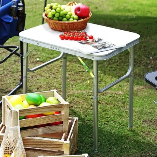 Small Folding Table, Adjustable Height Aluminum Frame Foldable Camping Table with Carrying Handle image {7}